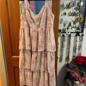 Torrid Light Pink Floral Tiered Midi Dress